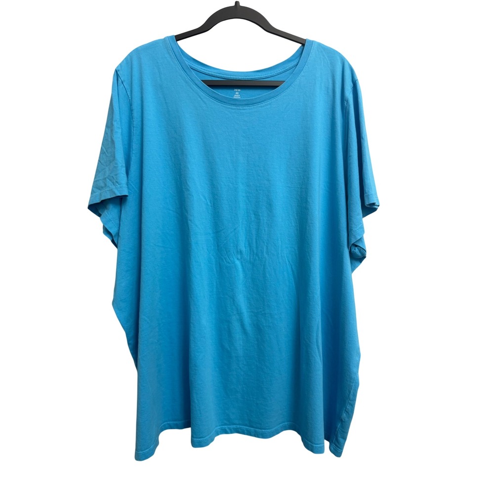Woman Within Blue Cotton Short Sleeve Crew Neck Tee Shirt 4X 34/36